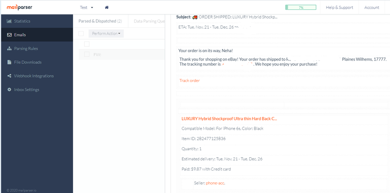 Example of email received in mailparser mailbox