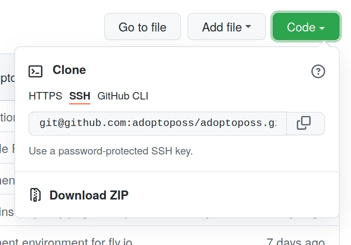 GitHub clone button dropdown