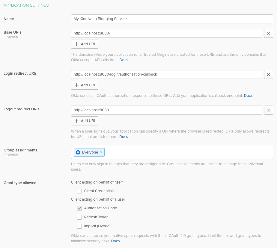 Configure your Okta application to work with Ktor Auth module