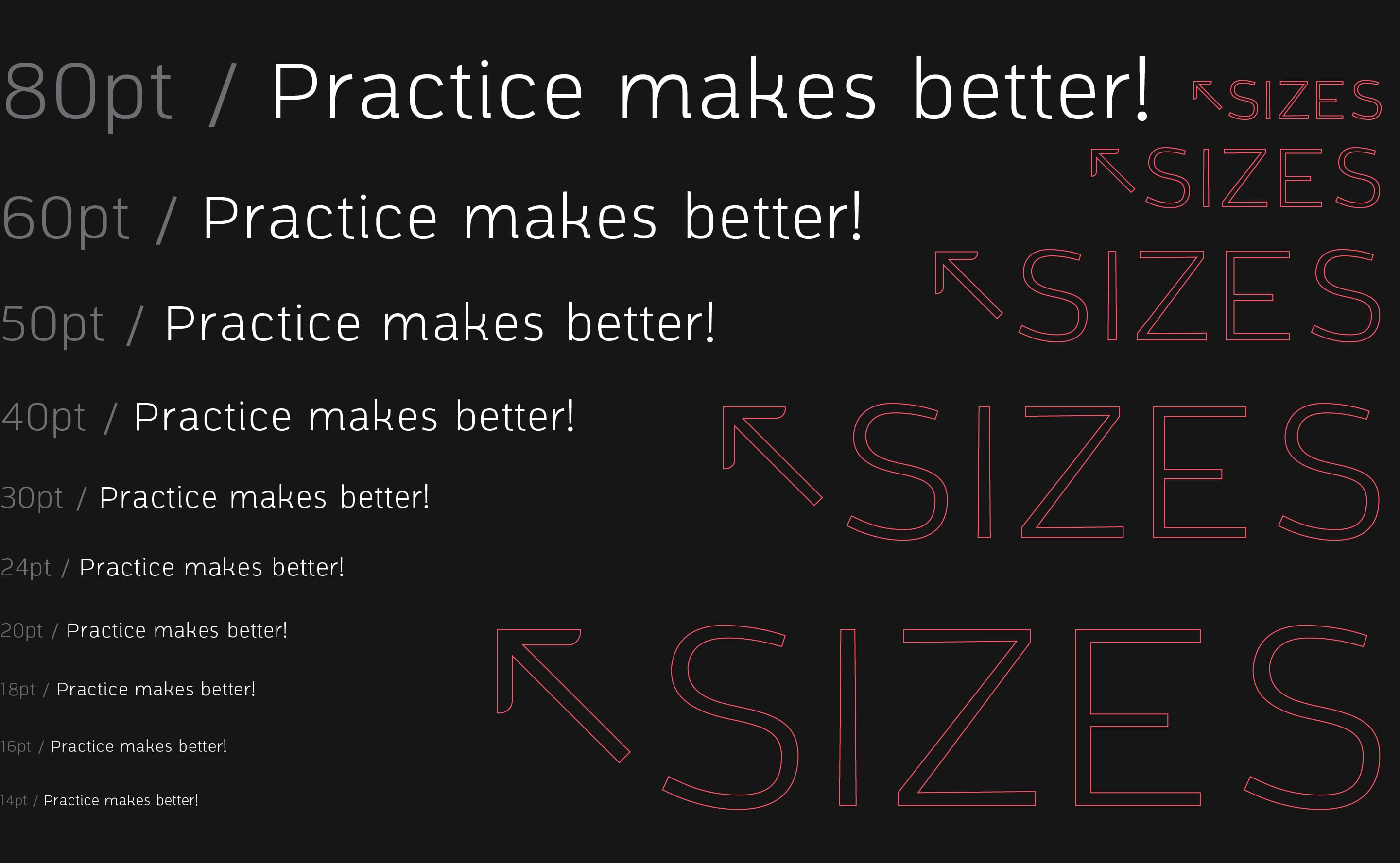 Type sizes of Practice-Sans Typeface by Alexandru Năstase