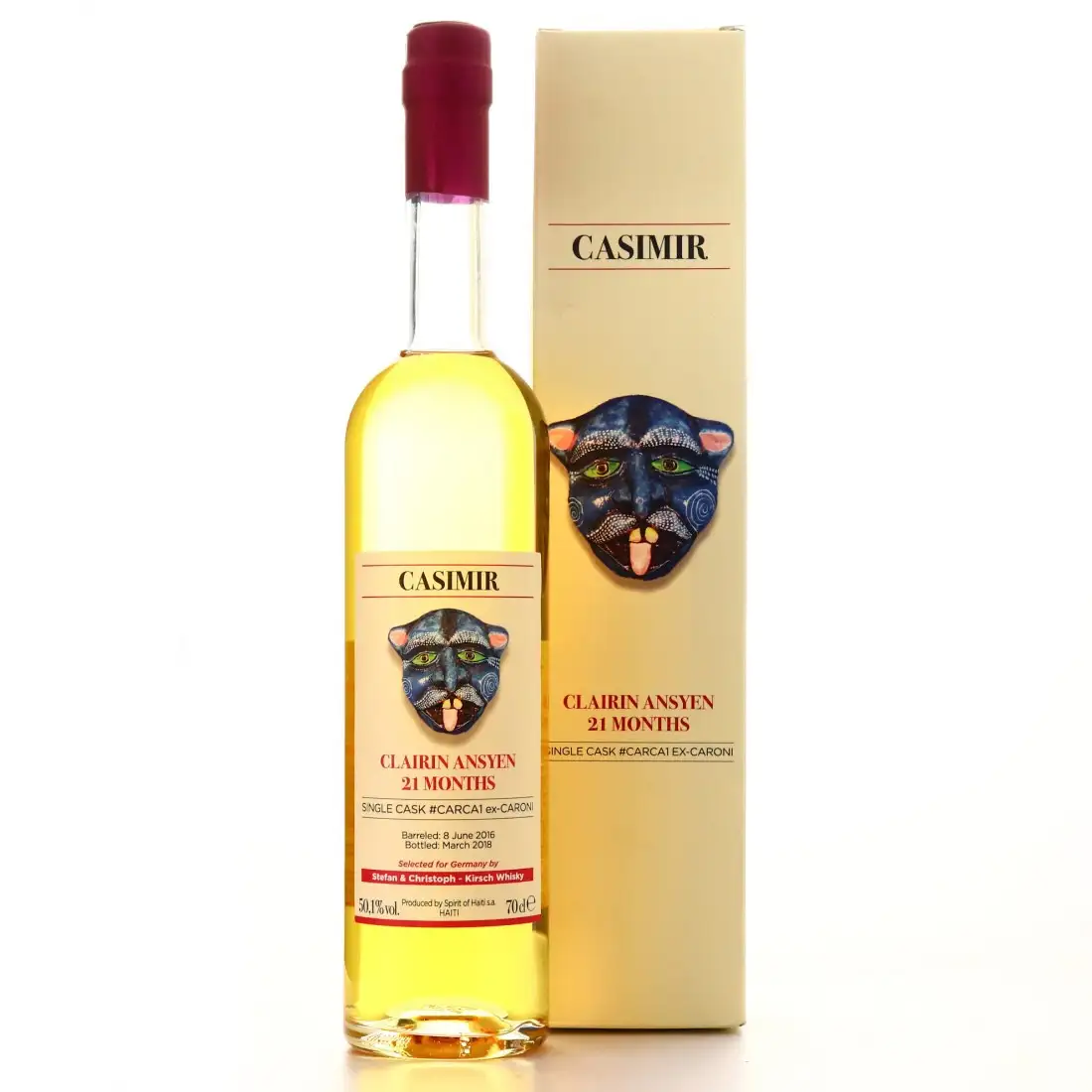 Image of the front of the bottle of the rum Clairin Ansyen 21 mois #CARCA1 (Kirsch Whisky)