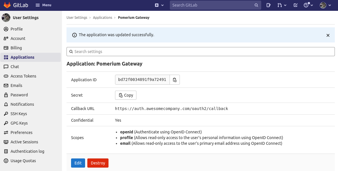 Gitlab OAuth Client ID and Secret