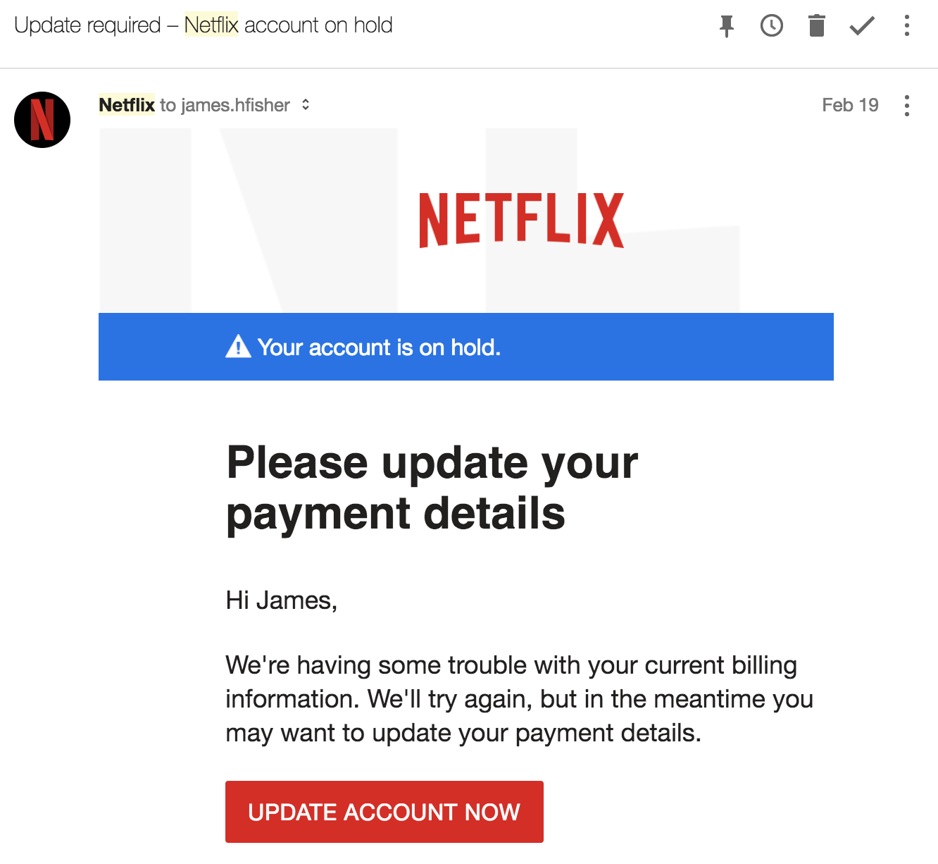 e-mail from Netflix