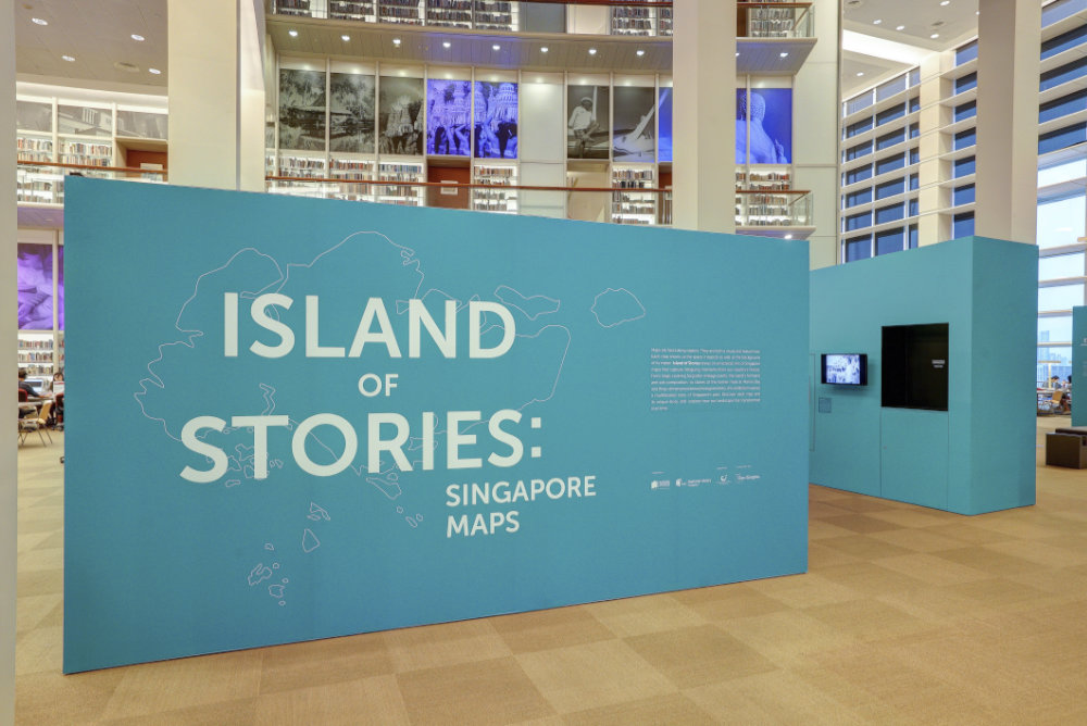 An illustrated map of Singapore with the title Island of Stories