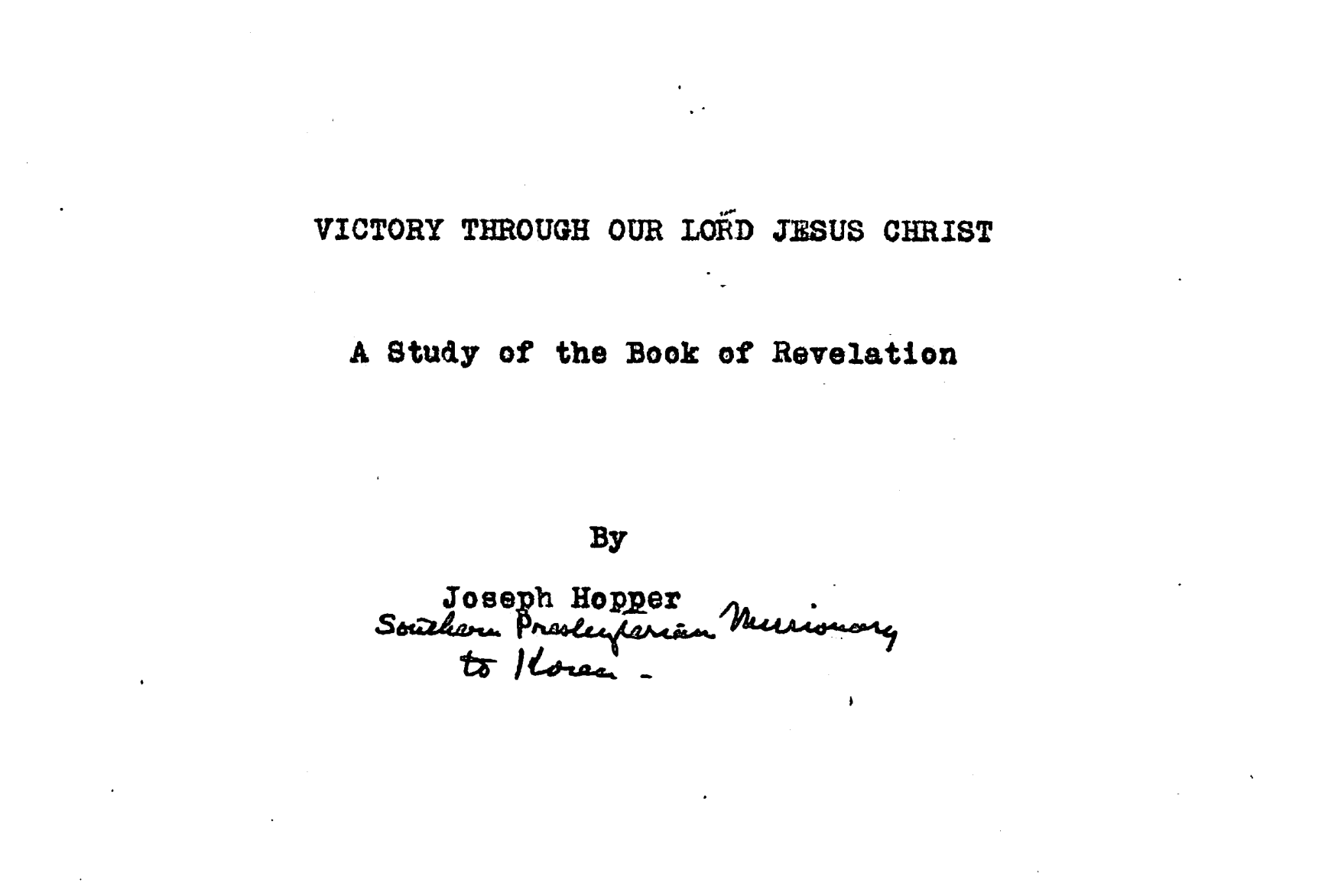 Title page of Hopper’s study of Revelation