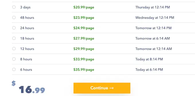 paperfellows.com pricing table