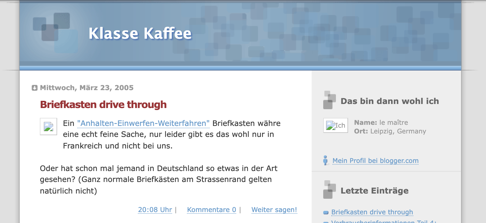 Screenshot of "Klasse Kaffee" from 2005
