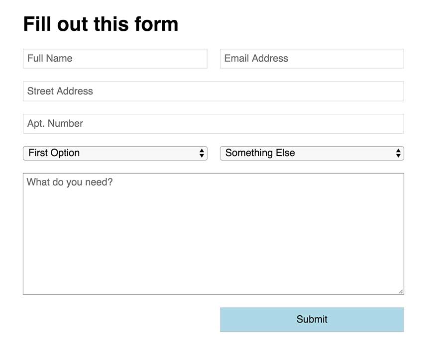 A simple form with both 2-column elements and 1-column full width elements
