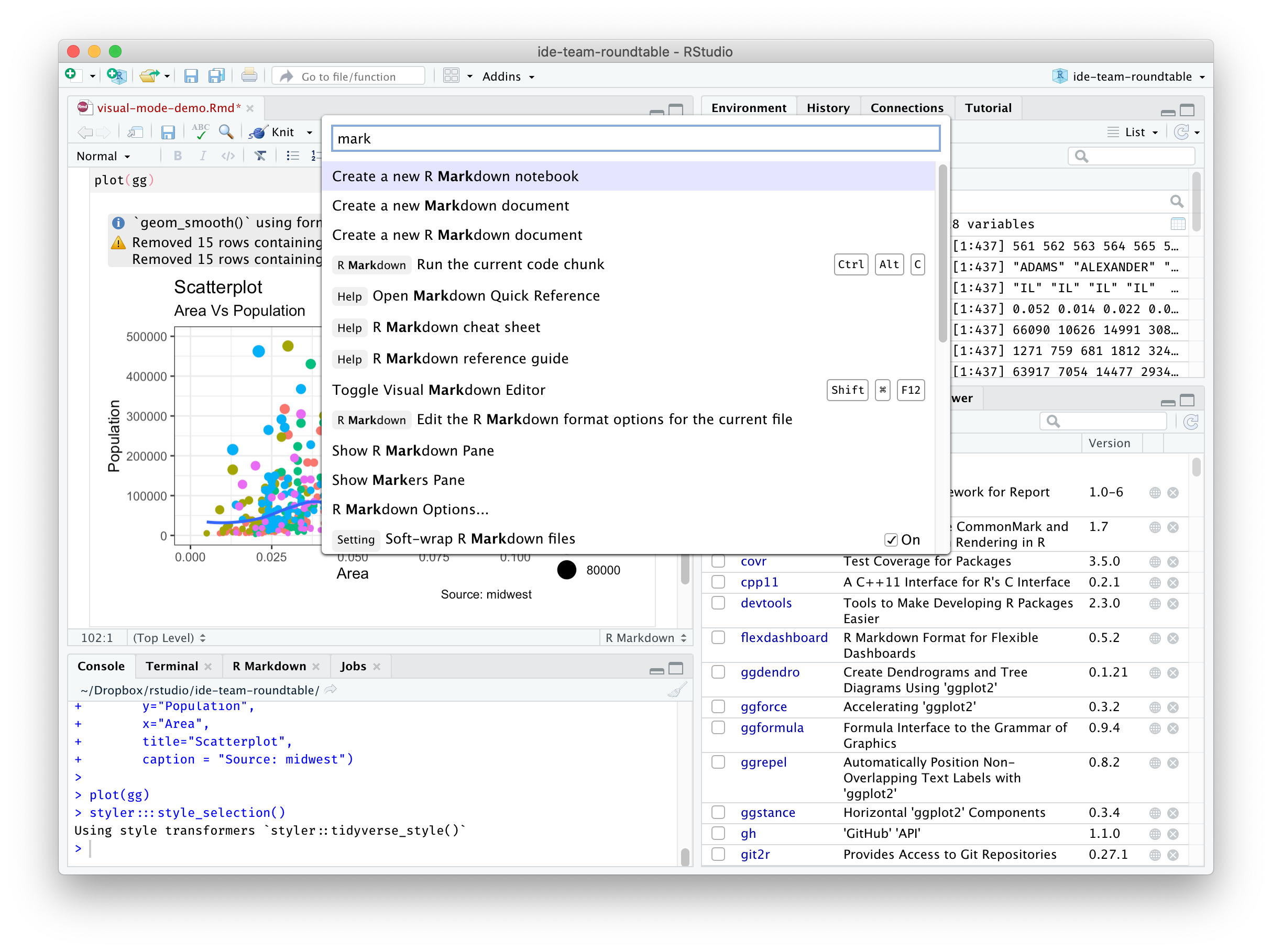 r studio commands