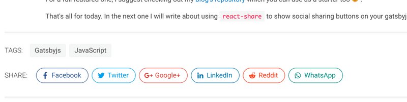 Social Share button for Gatsby Blog Pages