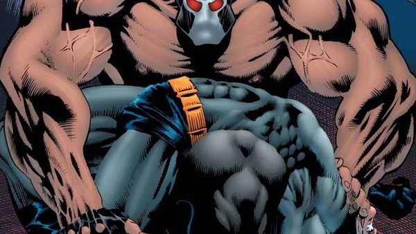 Capa da revista em que Bane quebra a coluna de Batman Bruce Wayne em A Queda do Morcego