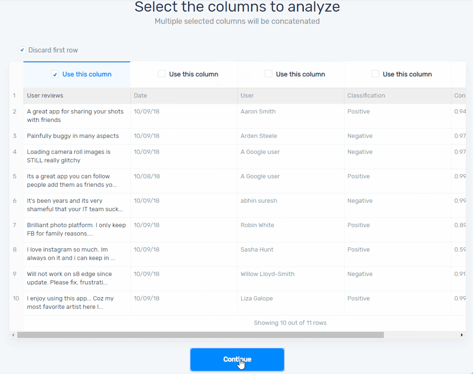 How to select the correct data. Check the column with your text data