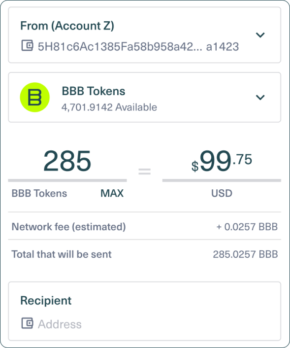 Bitgreen Wallet send tokens