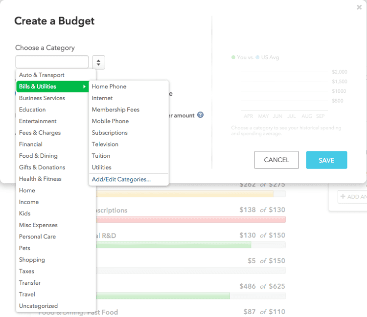 Mint Budget Categories