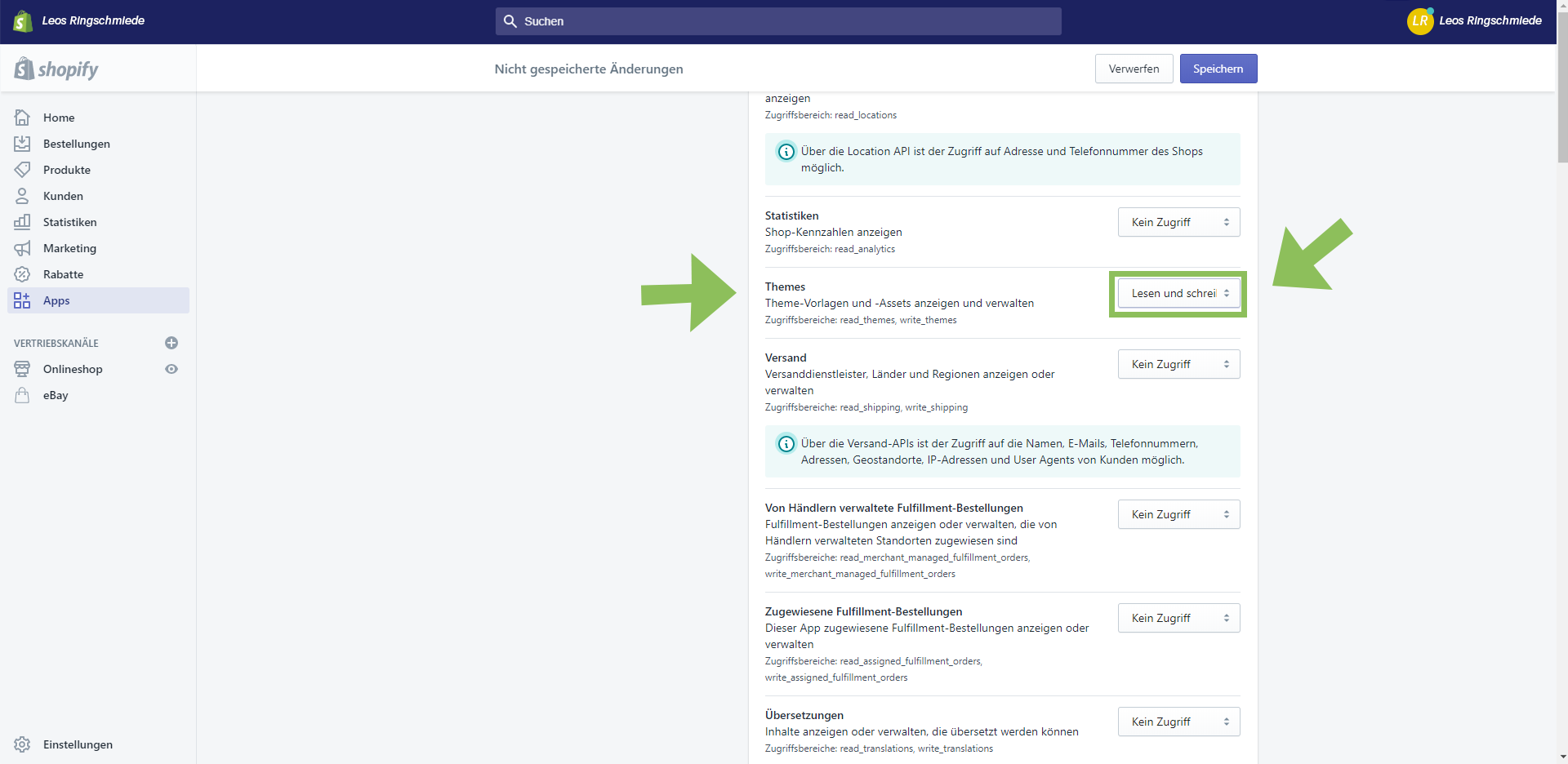Shopify private Apps Zugriff gewähren