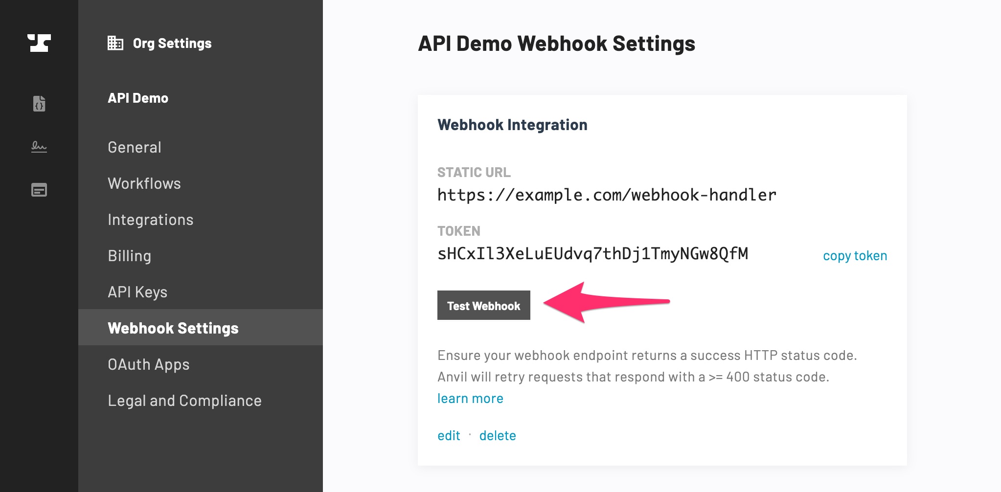 Webhook Settings Test
