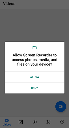 Granting the permissions for Screen Recorder