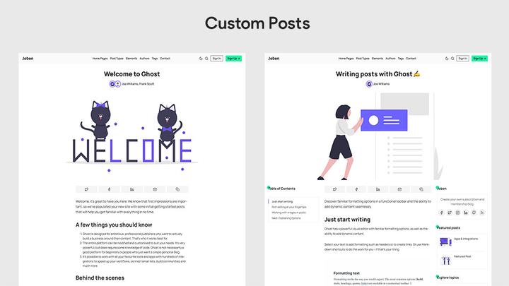 Joben Ghost Theme custom post layouts