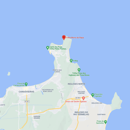 Mapa com marcador na localização da trilha do Morro do Rapa