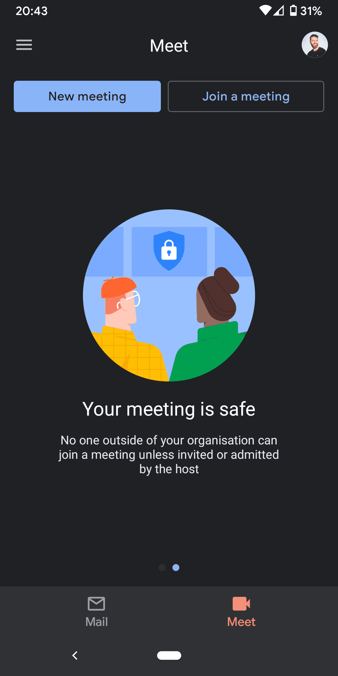 Screenshot of Your meeting is safe in Gmail for Android