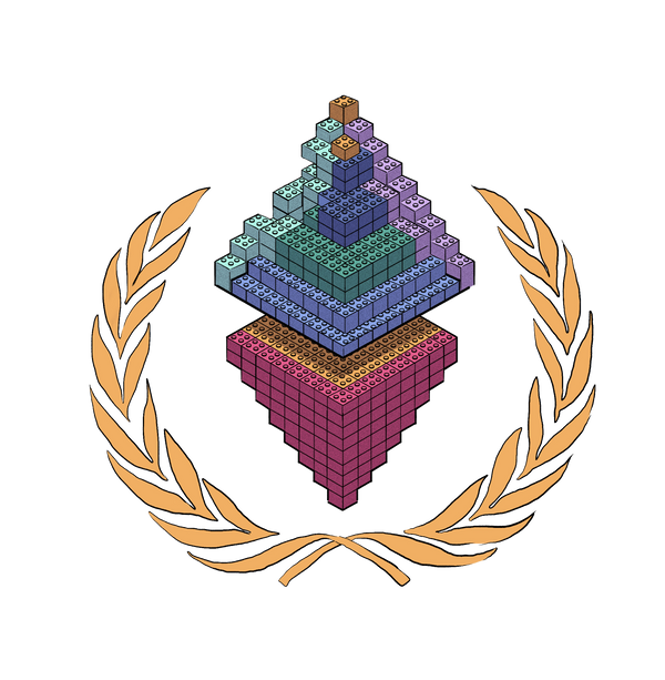 Um logotipo da Ethereum feito de tijolos de lego.
