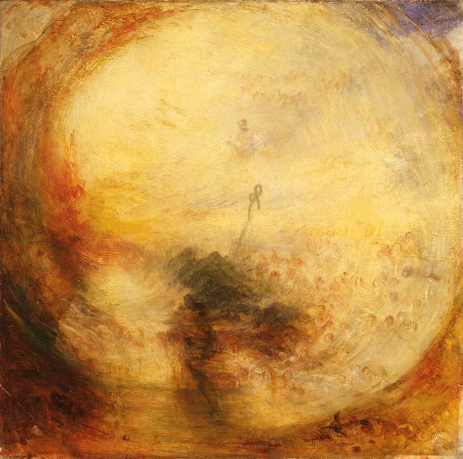 Impressionist painting with lots of golden colours swirling to a centre point