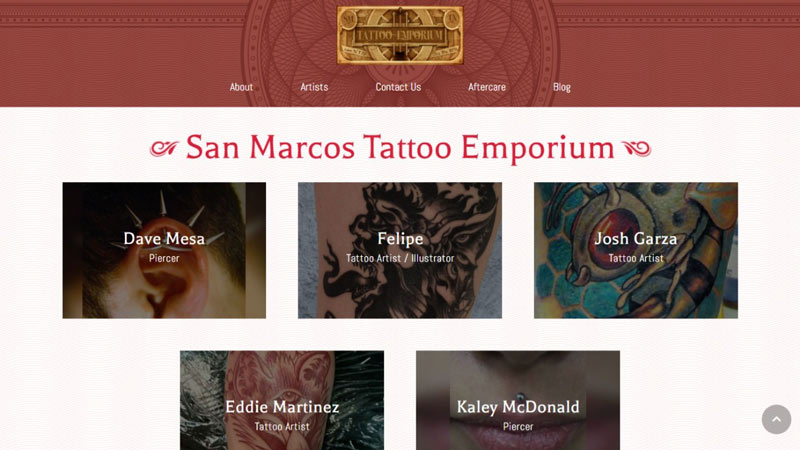 San Marcos Tattoo Emporium website screenshot