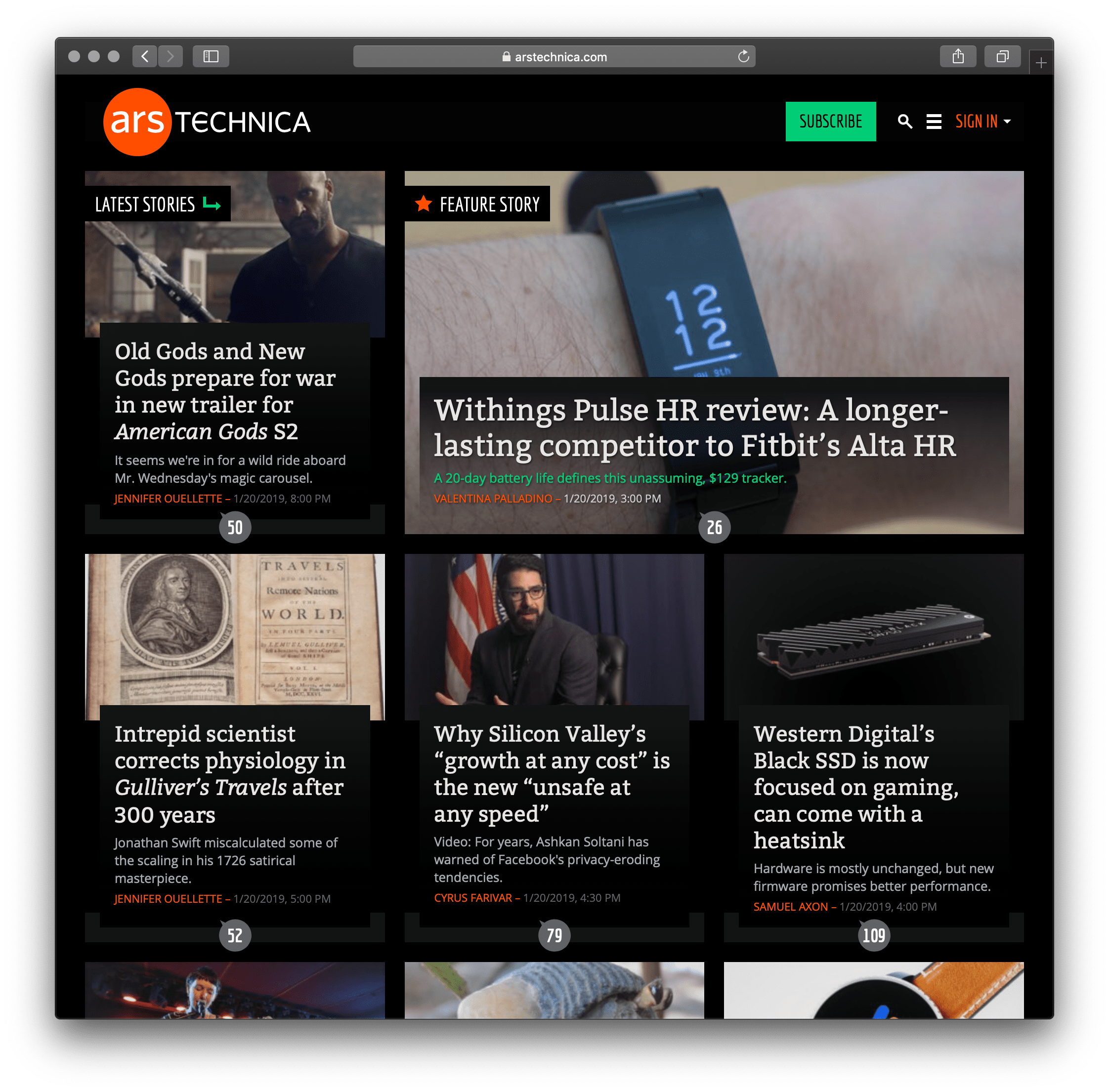 Dark version of Ars Technica Ars Technica website using the dark theme.