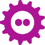 The logo of FOSDEM a big purple gear with the text FOSDEM in the middle of it.