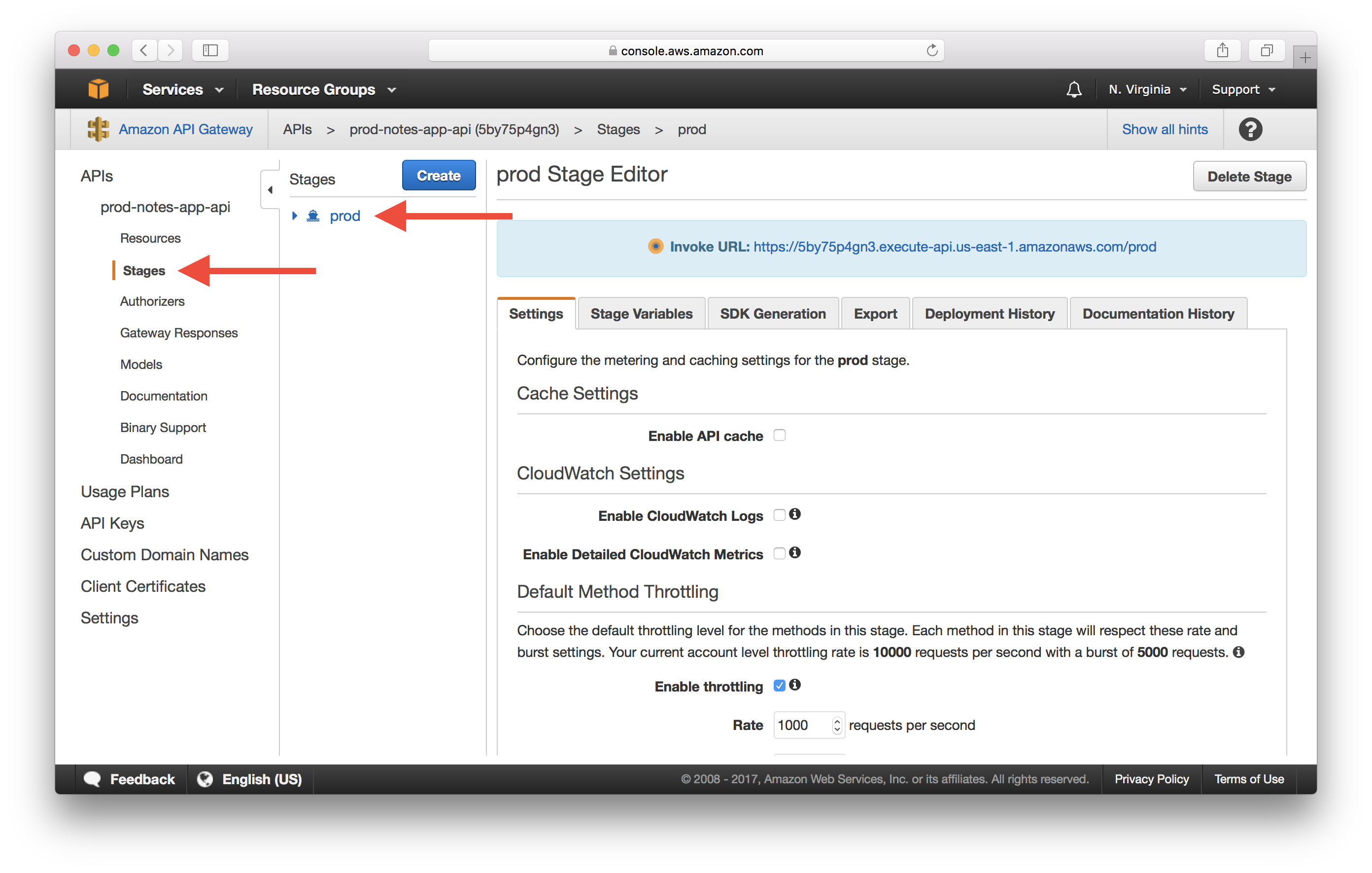 Select API Gateway Stage Screenshot
