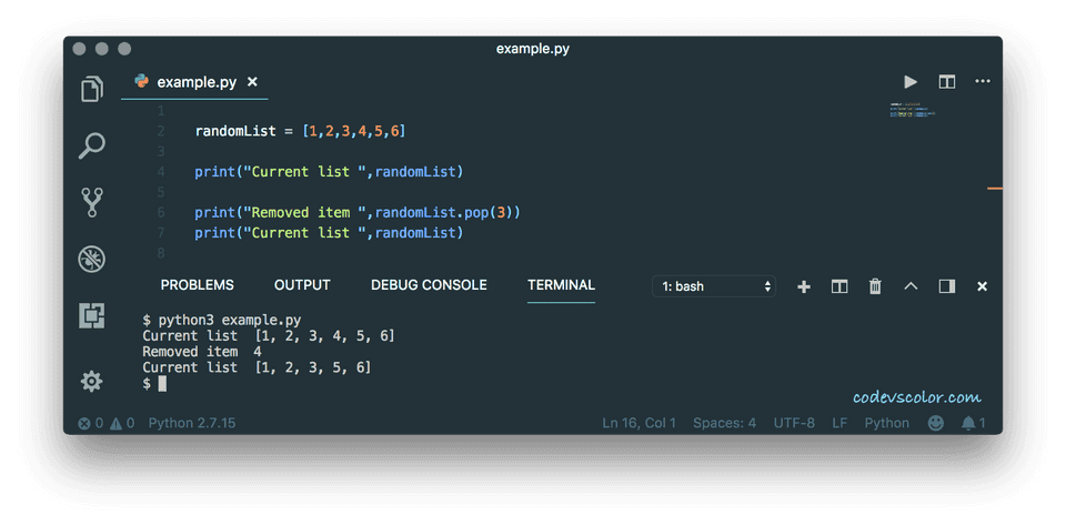 Python add and remove elements from a list - CodeVsColor