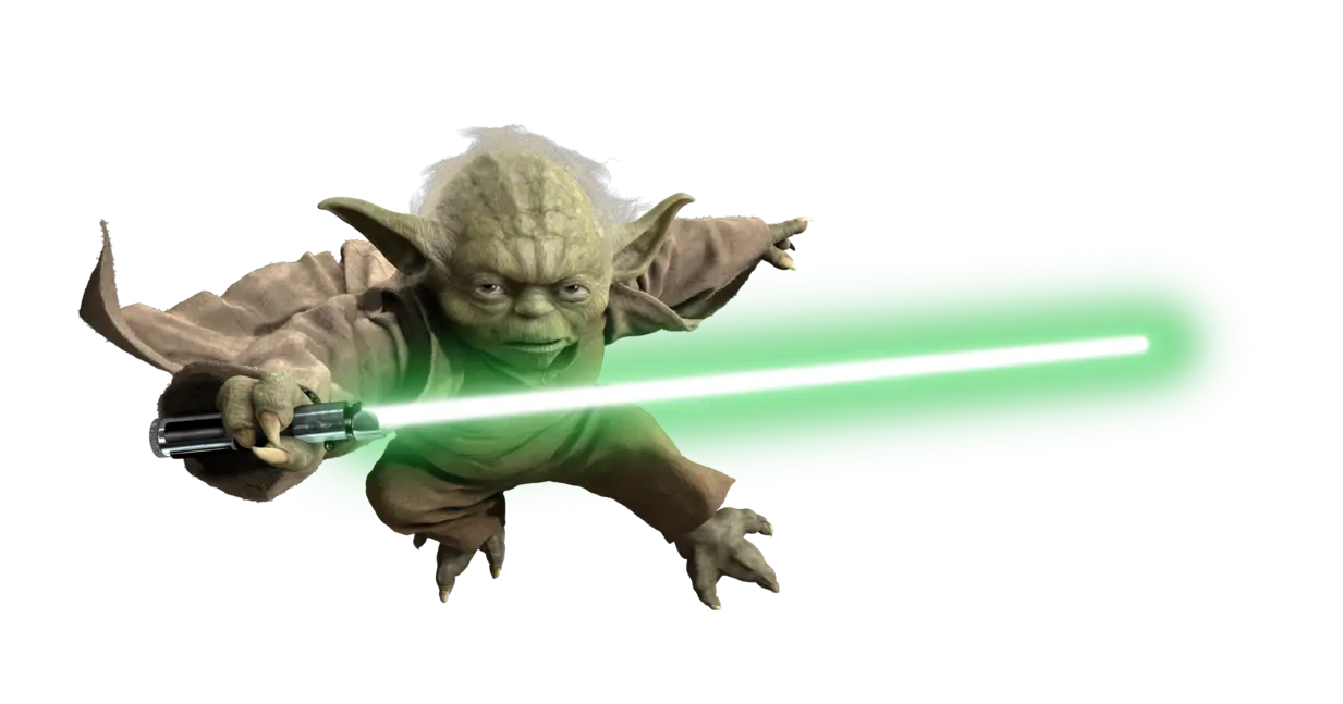 Yoda flying through the air
