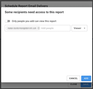 A screenshot showing the Some recipients need access to this report modal dialog