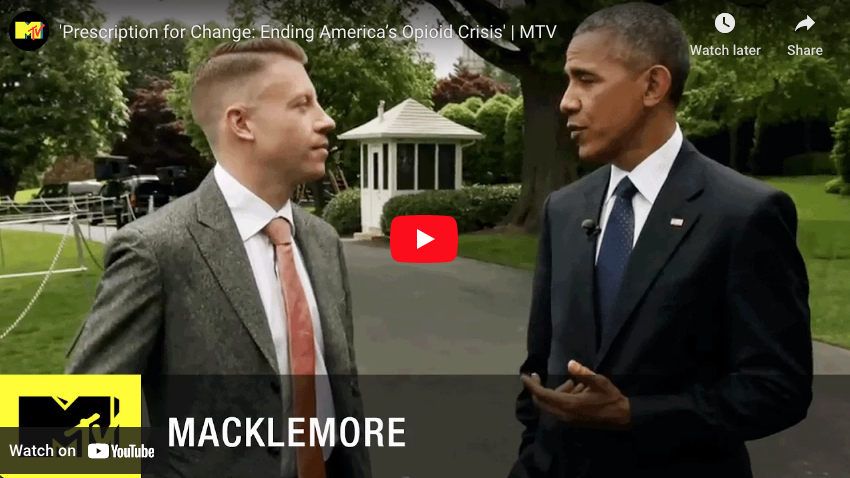 Screen grab of YouTube video featuring Macklemore and President Obama