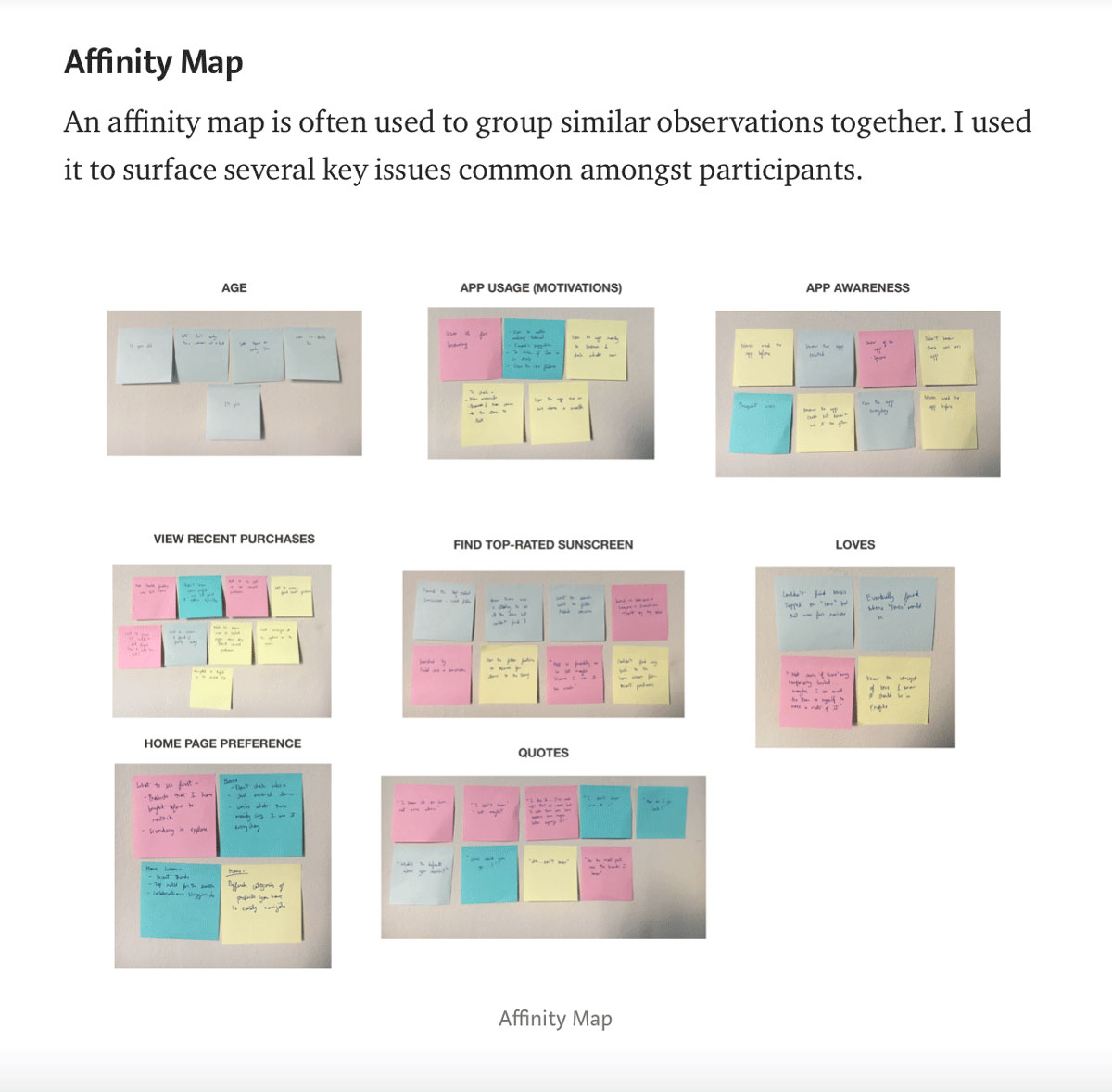 Affinity maps taken from Priyanka Gupta's UX design portfolio