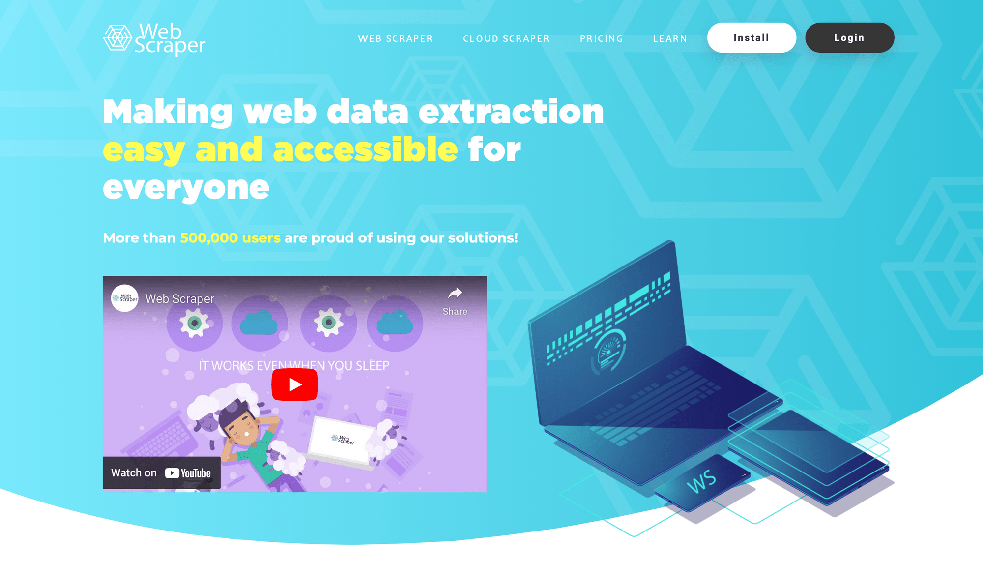 Screenshot of Web Scraper home page
