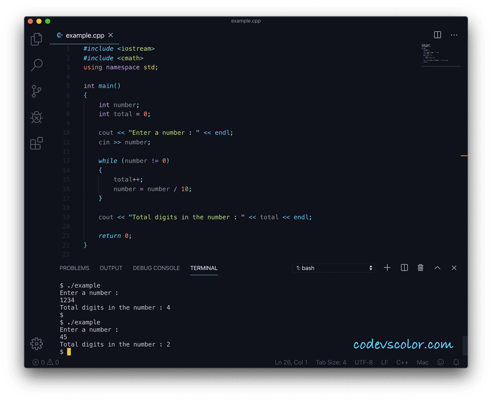 C++ program to count total digits in a number - CodeVsColor