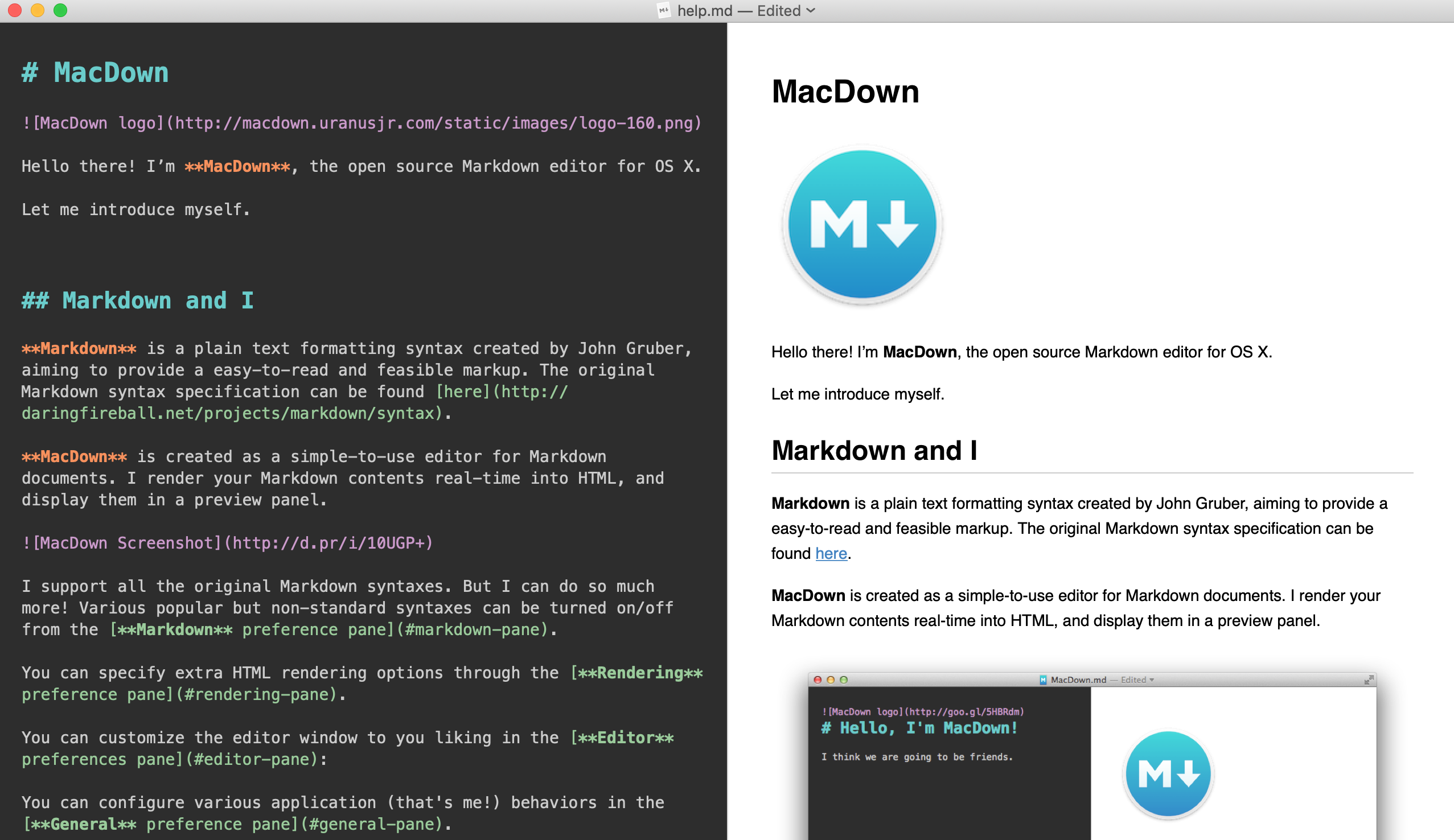 The MacDown application with open Markdown file.