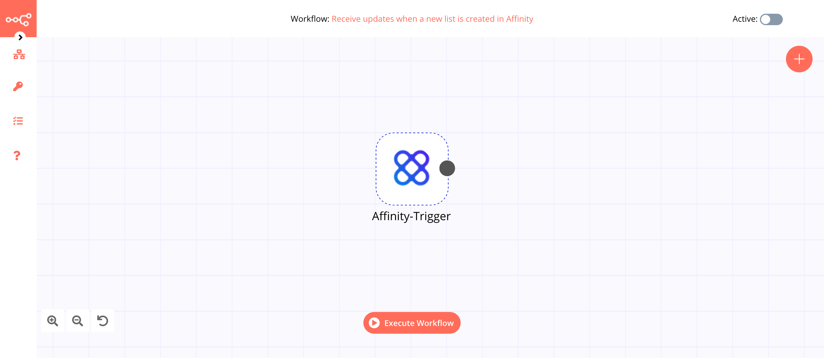 A workflow with the Affinity Trigger node