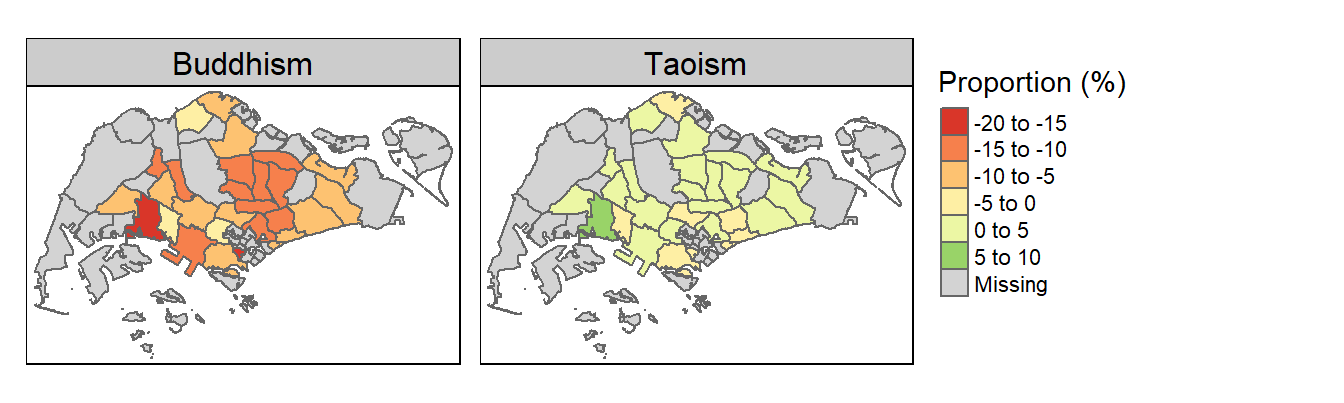 Change in Buddhism / Taoism Share (2000-2015)