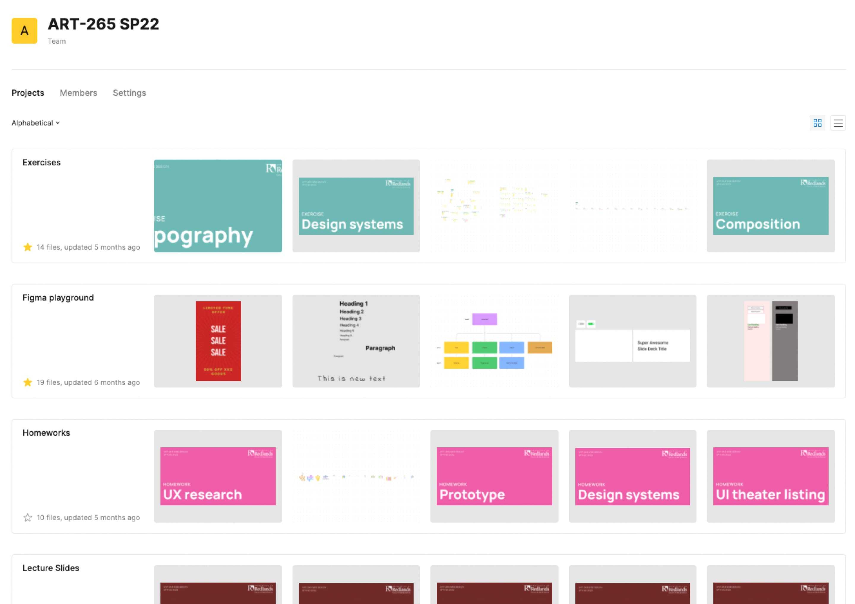 Screenshot of University of Redlands web design class Figma workspace