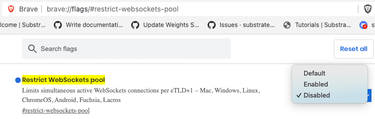 Disable the Restrict WebSockets pool setting