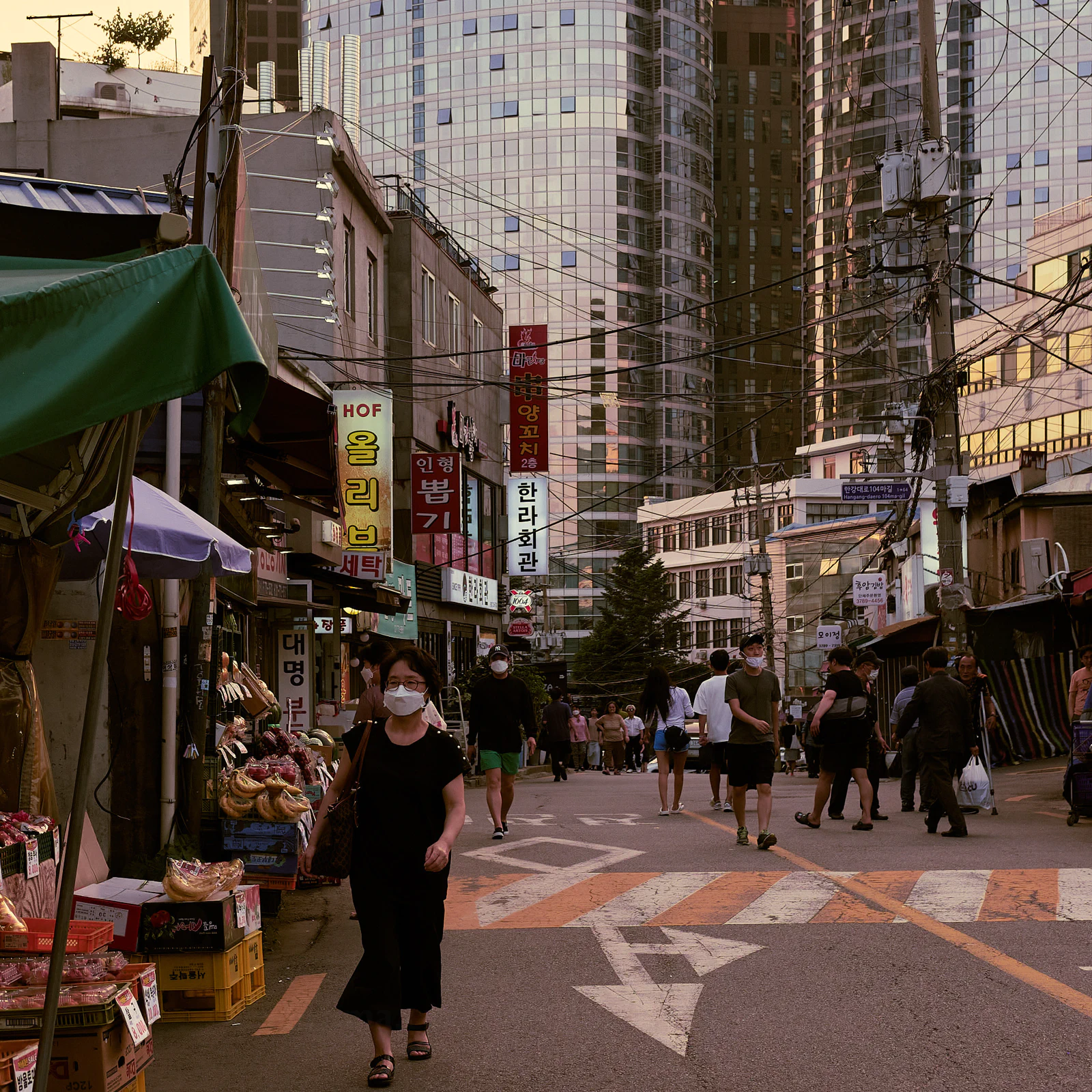 Seoul's modern cityscape layered with grittier, older historic homes.