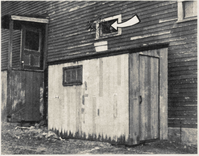 Escape: Arrow points to window where a murderer manage to crawl through and escape.
