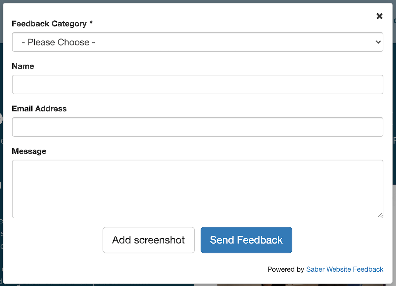 feedback form with dropdown