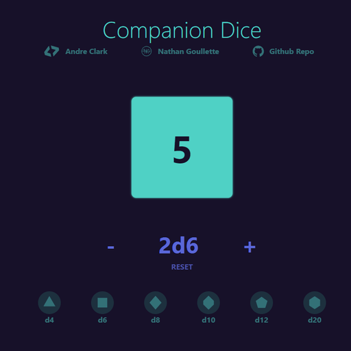 Screenshot of Companion Dice Mobile Application