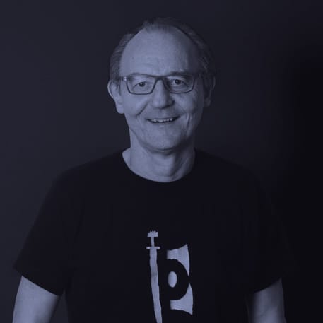 Black and white photo of Mojo Heimir Sverrisson