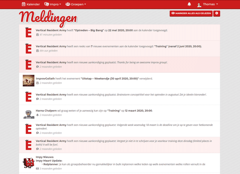 The Impy notificiation page The Impy notificiation page