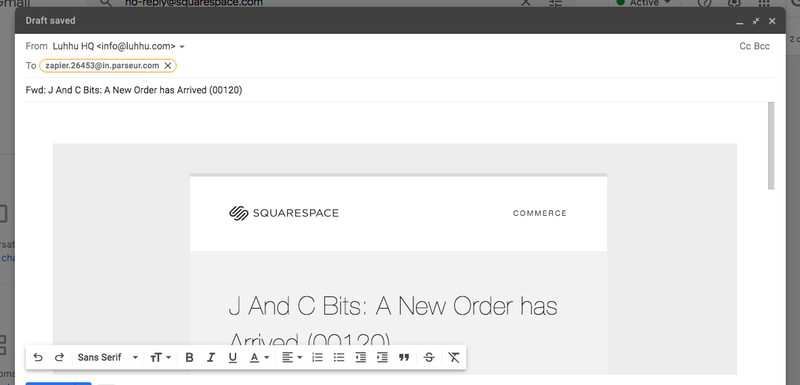 Forward squarespace email to Parseur mailbox