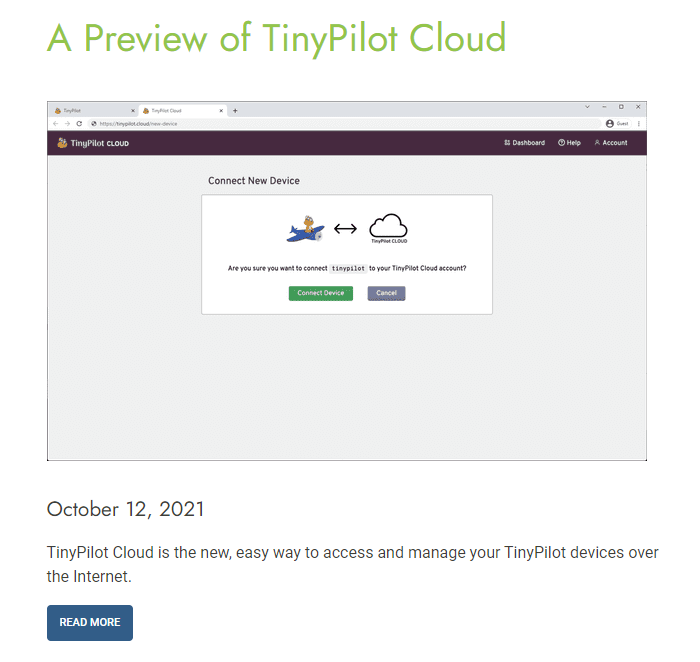 Screenshot of TinyPilot blog post about TinyPilot Cloud